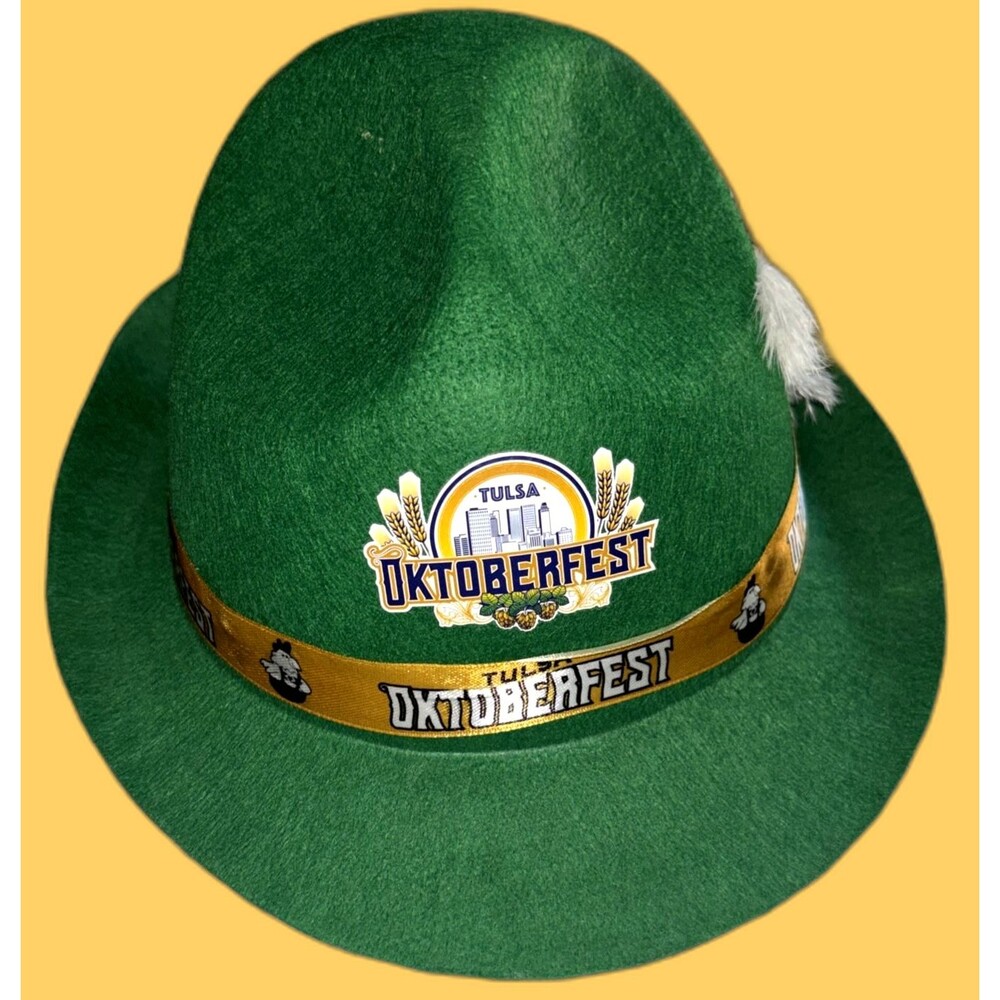 Tulsa Oktoberfest Green Bavarian Style Hat with Feathers St. Patrick's Day
